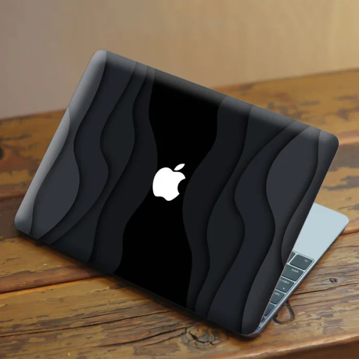 Laptop Skin for Apple MacBook - Black Grey Waves - Image 2