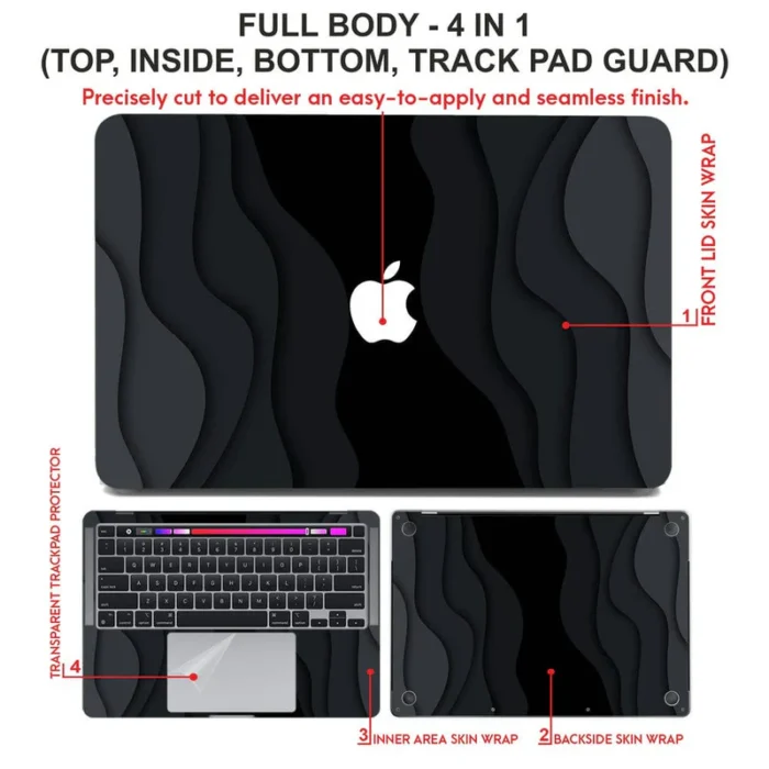 Laptop Skin for Apple MacBook - Black Grey Waves - Image 4