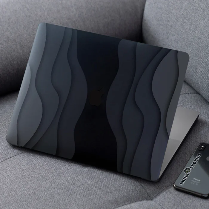 Laptop Skin for Apple MacBook - Black Grey Waves - Image 5