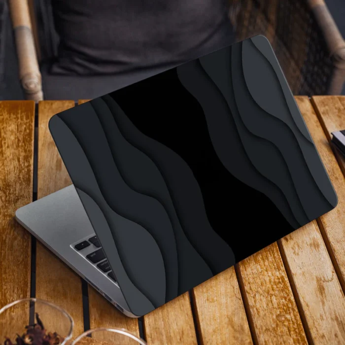 Laptop Skin for Apple MacBook - Black Grey Waves - Image 6
