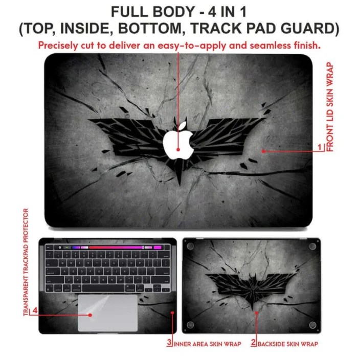 Laptop Skin for Apple MacBook - Batman Black - Image 3